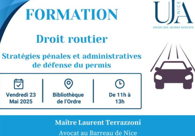 Une formation en droit routier proposée par l’UJA de Nice le 23 mai