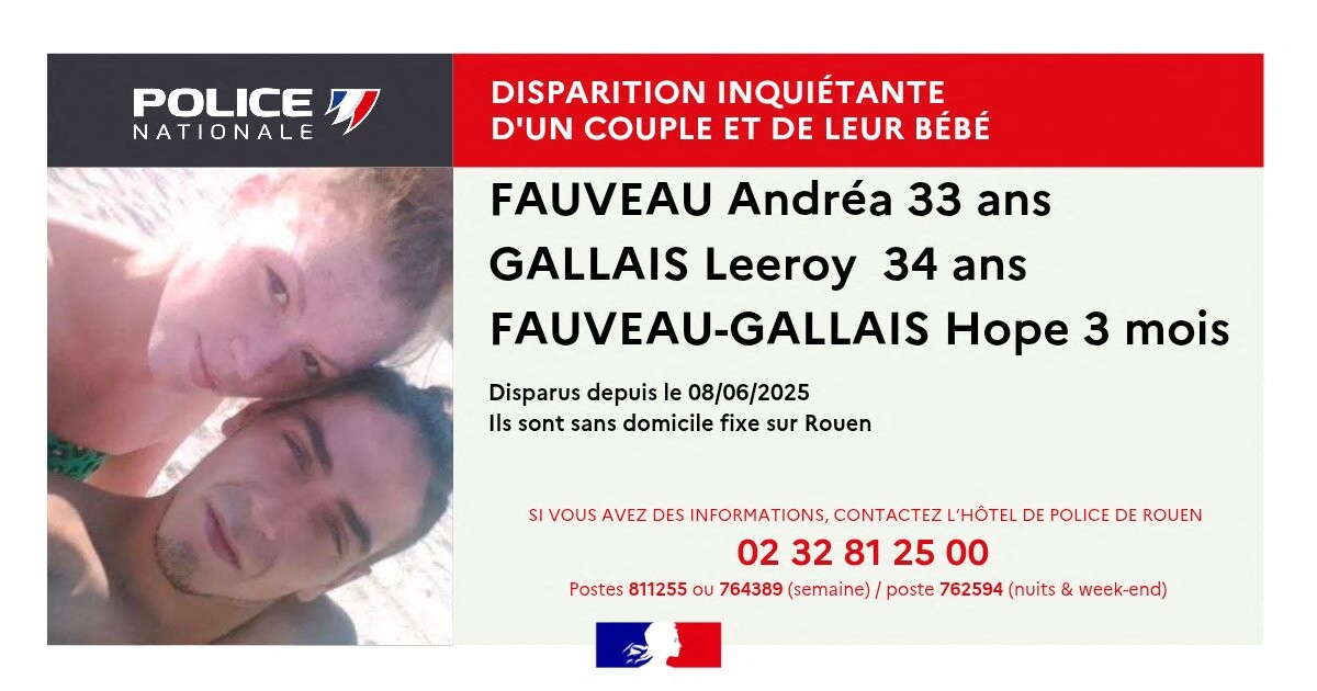 un couple et un bébé de trois mois recherchés près de Rouen