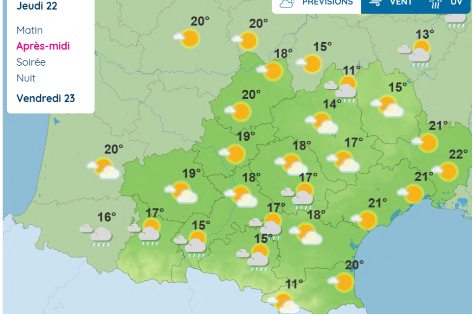 Voici les prévisions météo en Occitanie ce jeudi 22 mai 2025 après-midi.