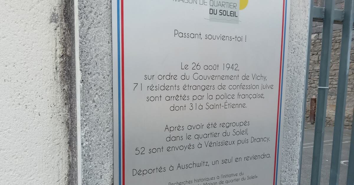 Saint-Étienne. Cinq ans après, la plaque hommage aux 40 juifs déportés à Auschwitz va enfin être inagurée