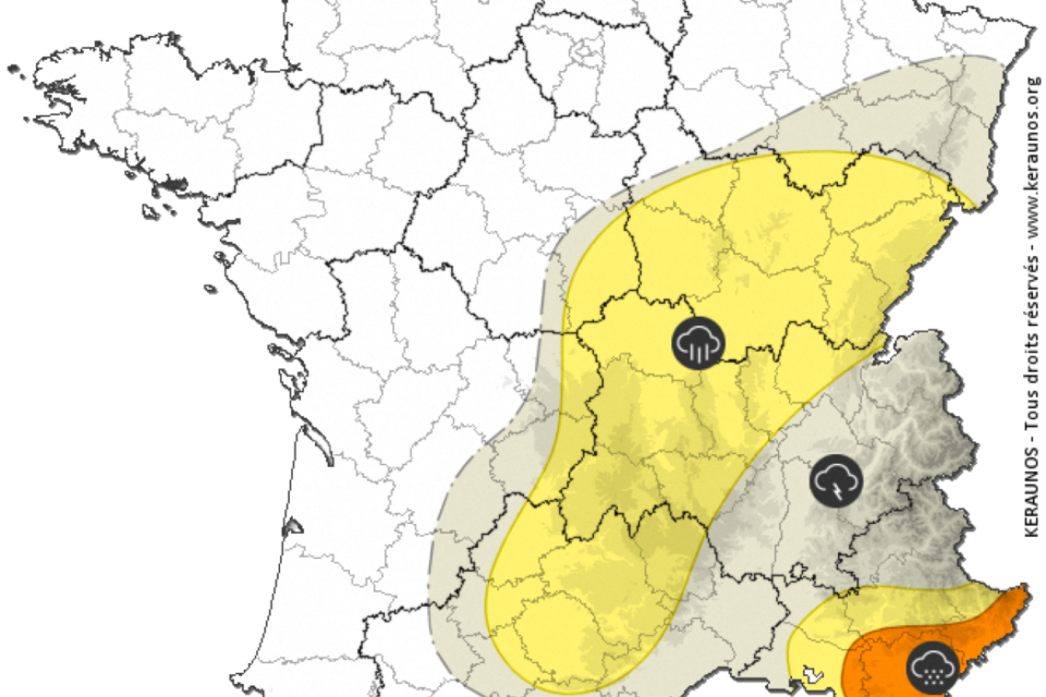 Selon Keraunos, observatoire français des orages, le risque orageux est ordinaire, pouvant être modérés sur la région Auvergne-Rhône-Alpes.