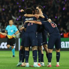 La joie des joueurs du PSG, qualifiés pour la finale de la C1, le 7 mai 2025.