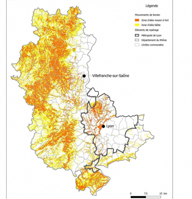 Voici la carte des Risques de mouvements de terrain dans le Rhône.