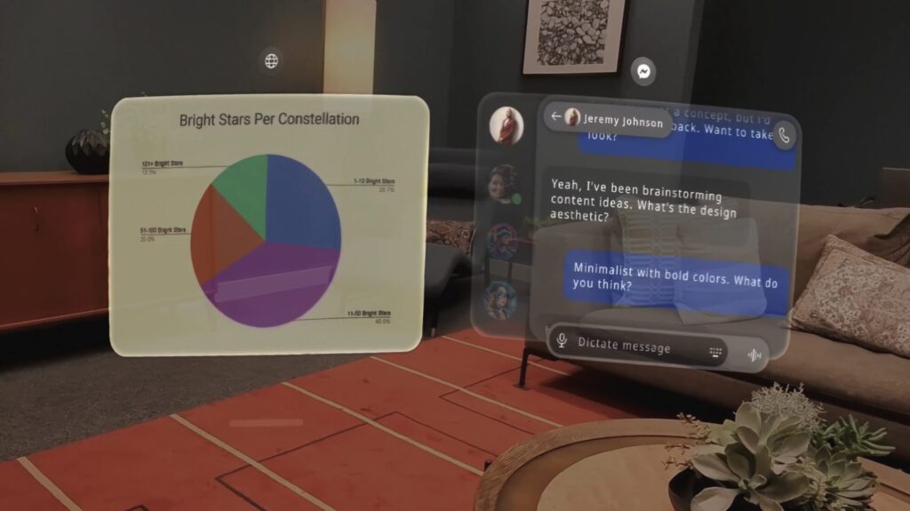 Exemple d'applications en réalité augmentée dans les Meta Orion. Nous n'avons pas pu prendre nos propres captures.