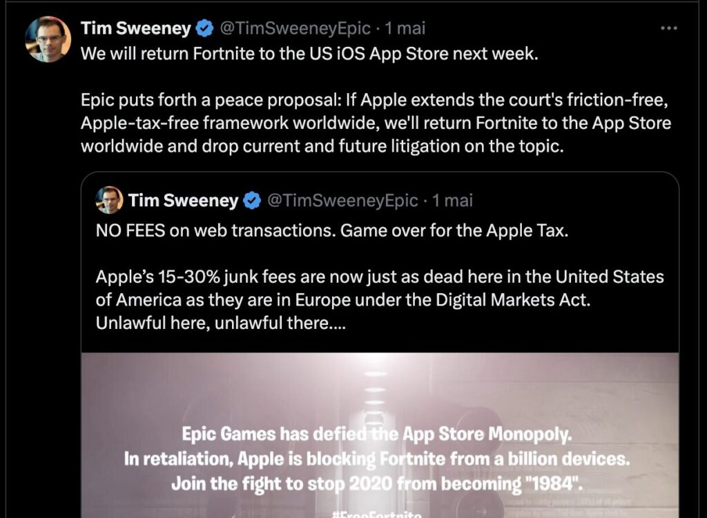 Les tweets de Tim Sweeney.