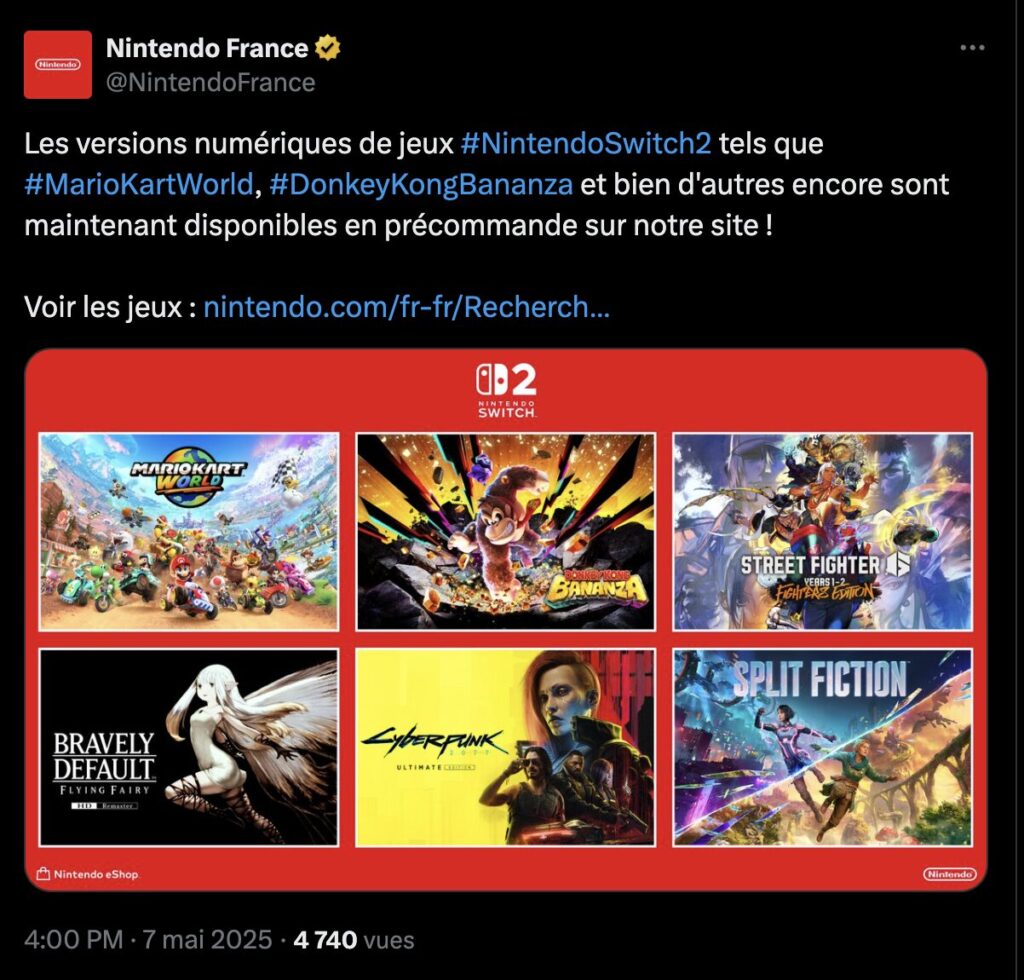 Le tweet de Nintendo.