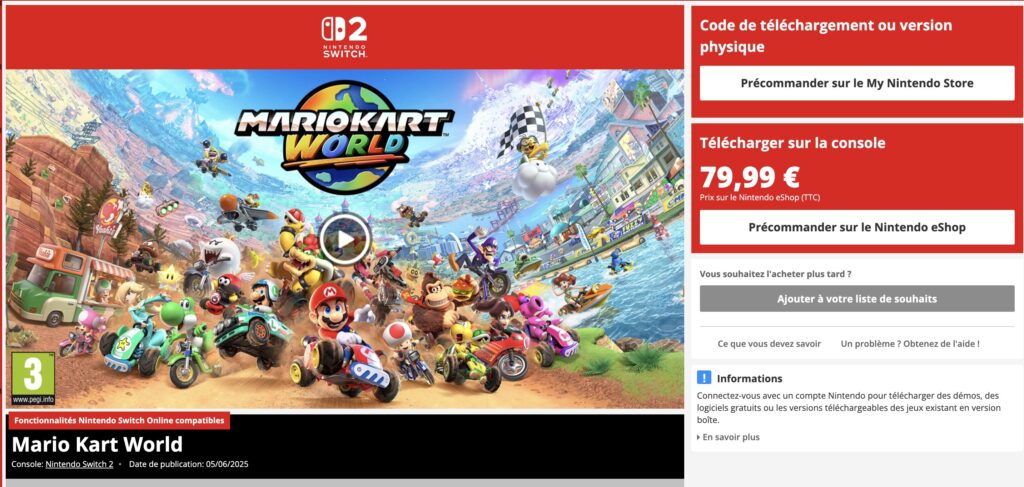 Mario Kart World sur l'eShop.