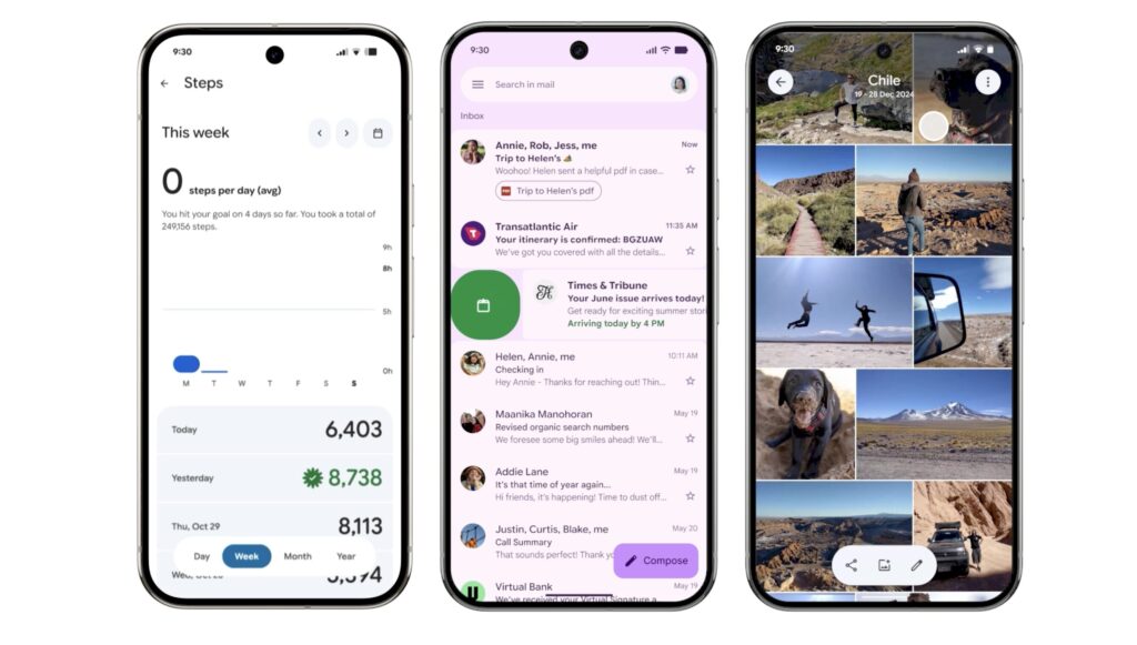Google Fit, Gmail et Google Photos avec le Material 3 Expressive.