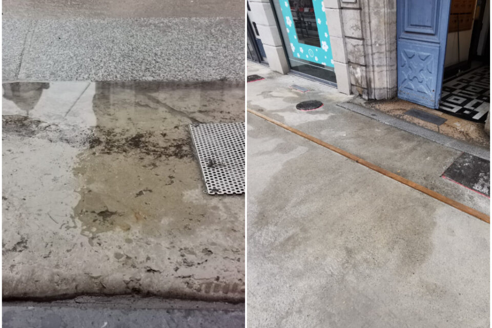 L'eau stagne à cause de la dalle en béton.