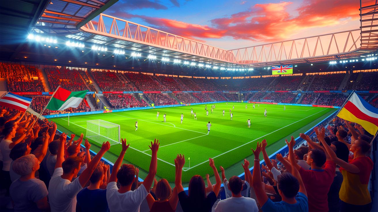 Illustration de l'accueil du Royaume-Uni pour la Coupe du Monde Féminine 2035. Image réalisée par IA.
