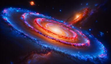 Illustration de la galaxie spirale géante "Grande Roue" découverte dans l'Univers primitif. Image réalisée par IA.