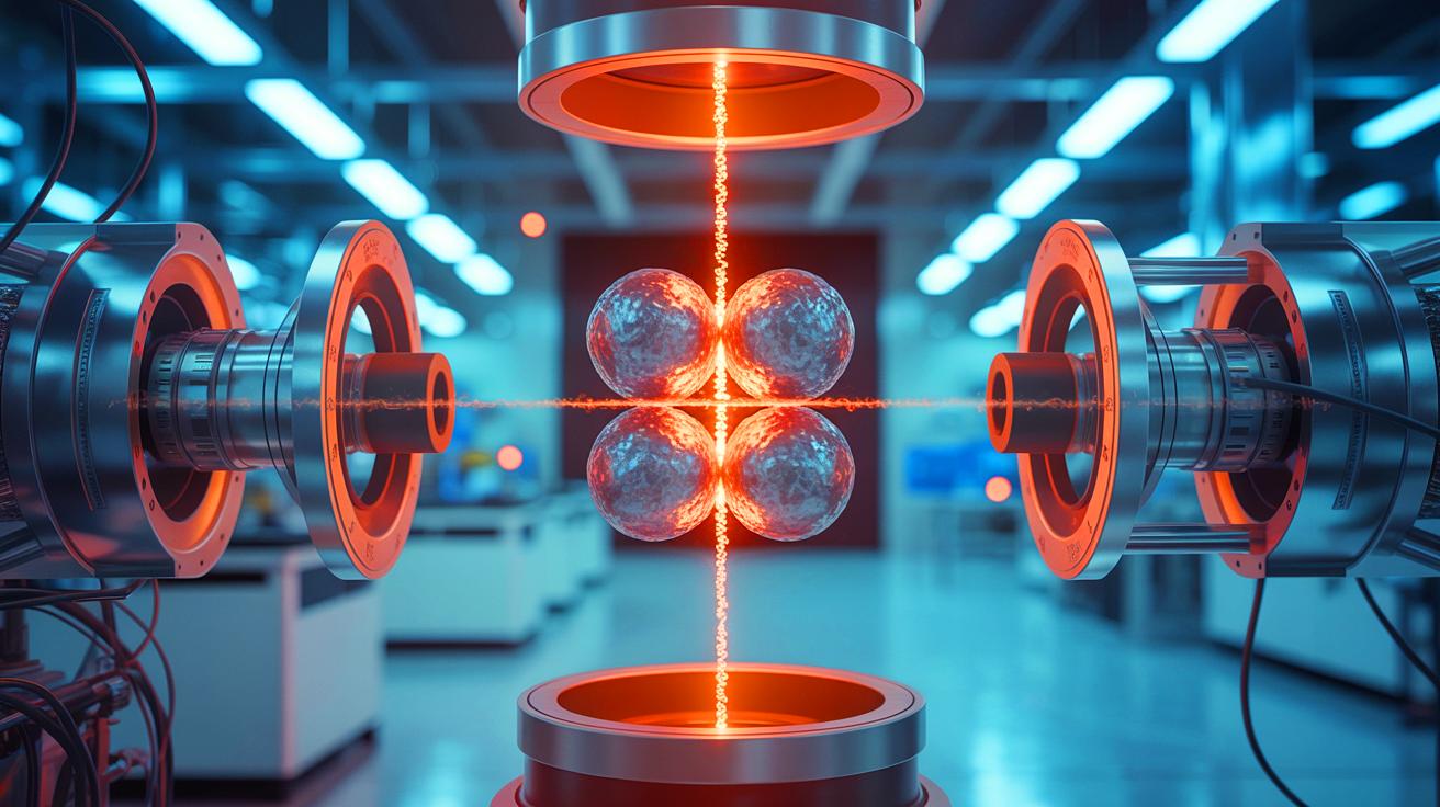 Illustration de la naissance d'une étoile à partir de la fusion de noyaux de carbone. Image réalisée par IA.