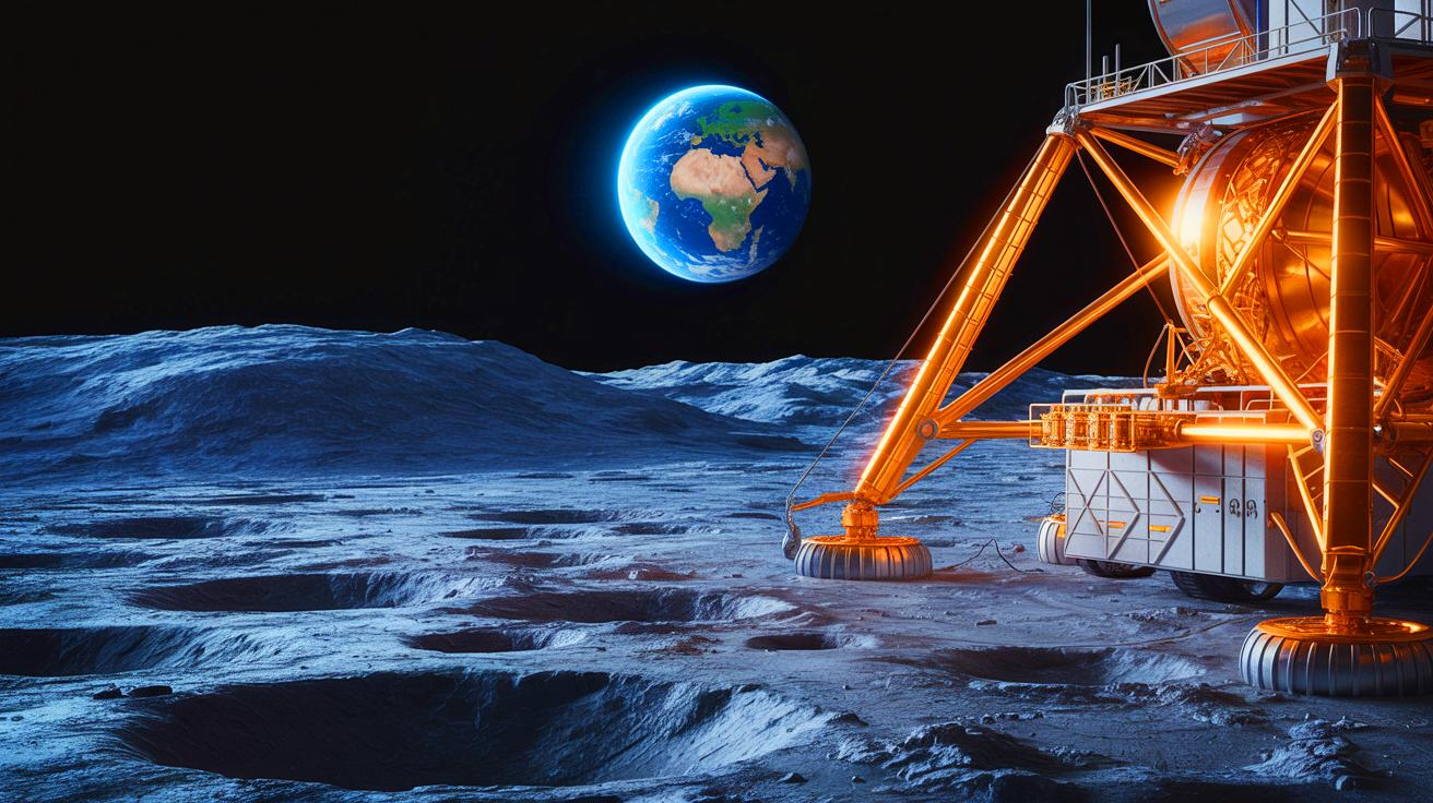 Illustration de l'exploitation potentielle du platine sur la Lune. Image réalisée par IA.
