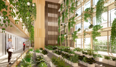 © Agence AFAA - L'actuel atrium de l'ancien siège d'April à Lyon Part-Dieu va être coupé en deux pour créer un jardin d'hiver du R+2 au R+6.