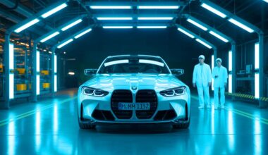 Illustration de la future BMW M électrique de 2027 dans un cadre urbain moderne