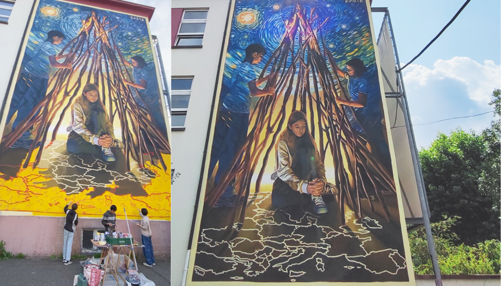 à Strasbourg, artiste et enfants ont réalisé une fresque XXL