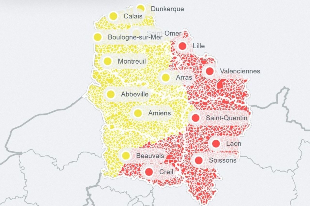 les Haut-de-France dans le rouge dont Lille, Valenciennes et Saint-Quentin