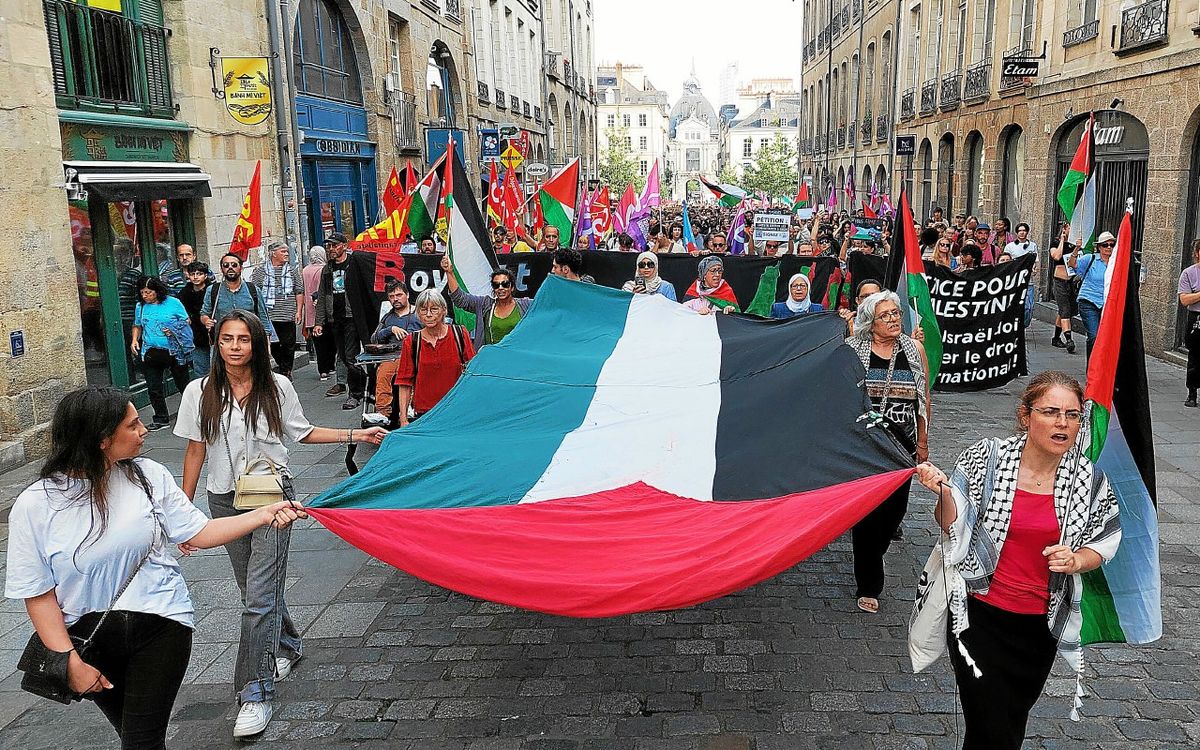 Pour la libération du bateau humanitaire en route pour Gaza, des centaines de manifestants défilent dans les rues de Rennes [En Images]