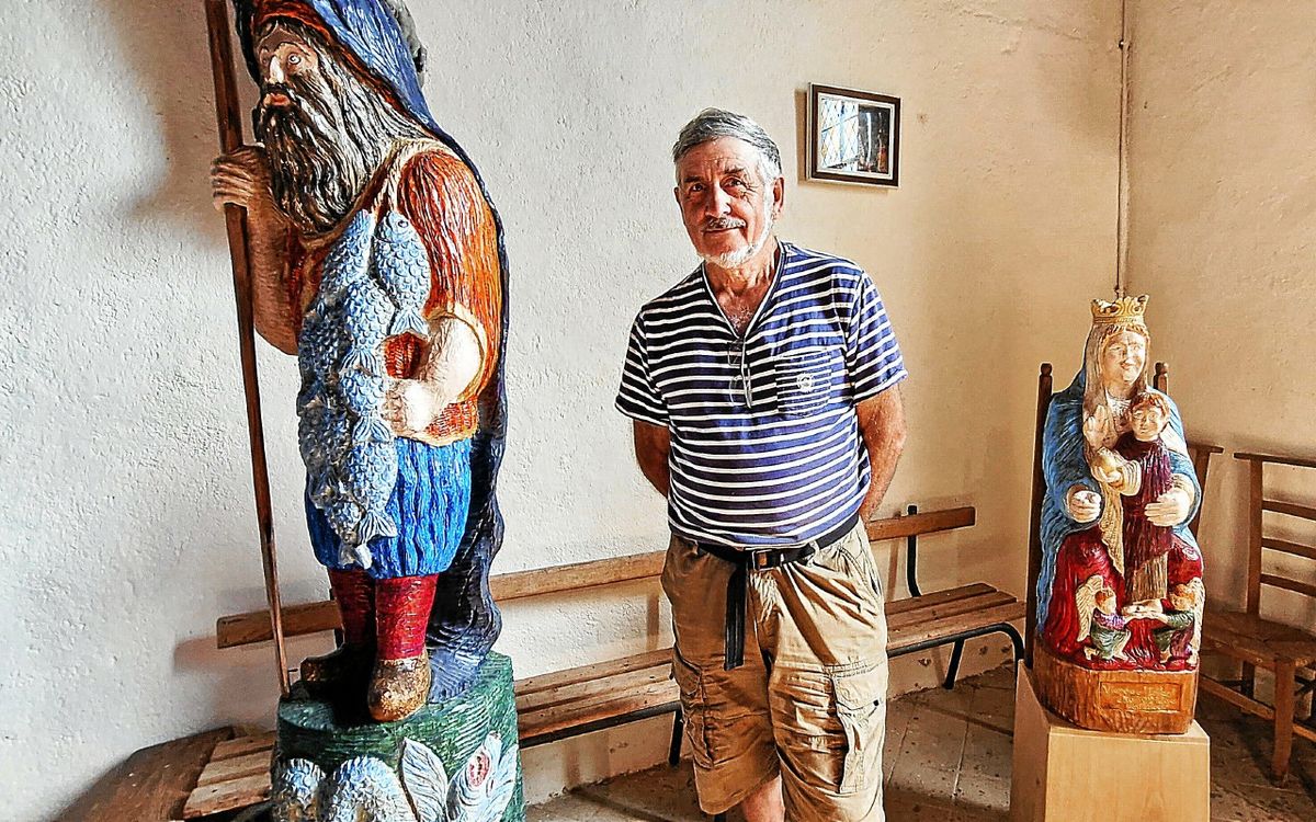 « J’ai sculpté du cyprès, c’est assez rapide », à Moëlan-sur-Mer, François Mantirelli a livré deux statues pour le pardon de la chapelle Saint-Pierre
