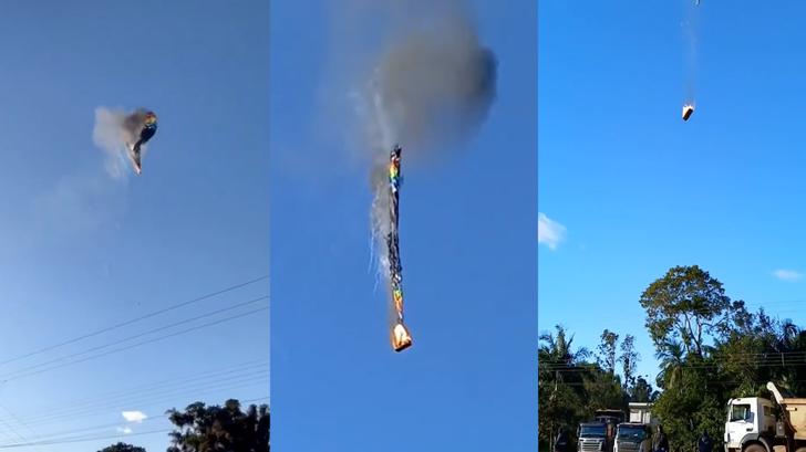 La montgolfière a pris feu en plein vol ce samedi 21 juin au-dessus de la ville de Praia Grande, avec 21 personnes à bord.