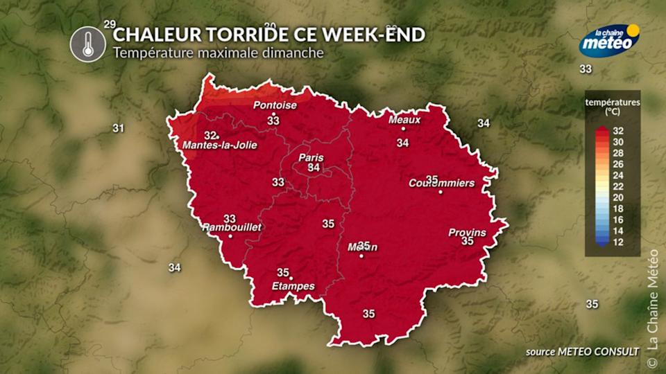 températures maximales envisagées pour dimanche. Des pics à 37°C sont possibles
