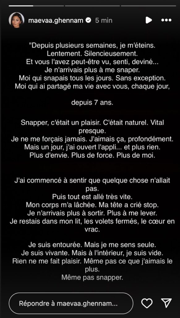 Maeva Ghennam, victime d’un burn-out, disparaît complètement et révèle avoir songé au suicide