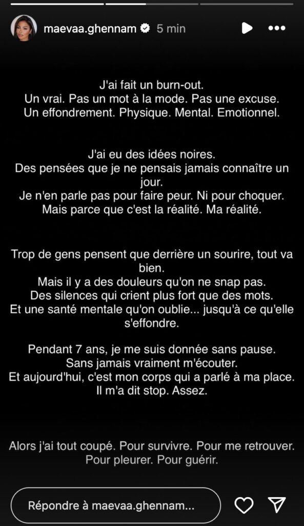 Maeva Ghennam, victime d’un burn-out, disparaît complètement et révèle avoir songé au suicide