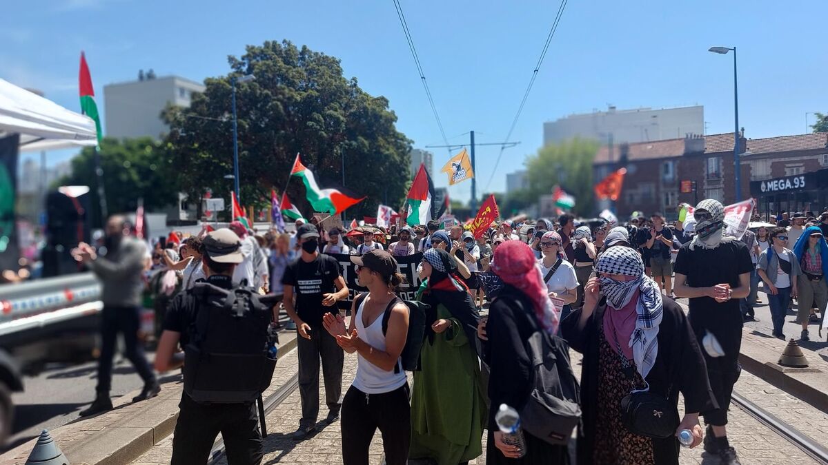 Bobigny : un millier de militants marchent contre le Salon aéronautique du Bourget et pour la Palestine