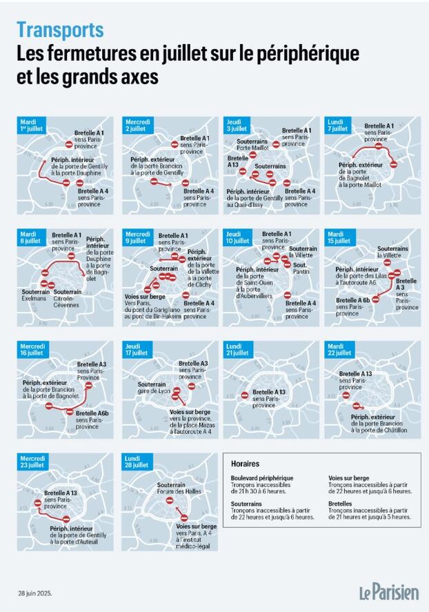 Calendrier des travaux sur le périphérique en juillet 2025