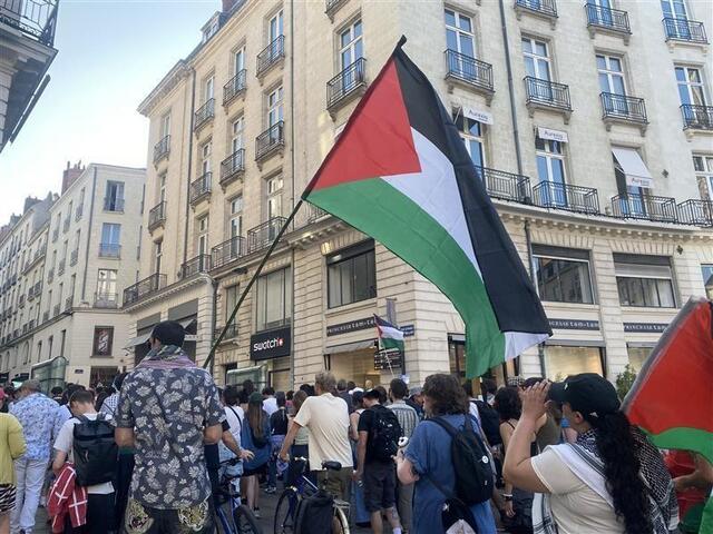 photo manifestation en soutien à la flotille de la liberté, à nantes, ce mardi 10 juin.  ©  ouest-france