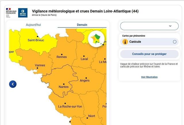 photo une bonne partie des départements de l’ouest passent vendredi 20 juin en vigilance orange canicule.  ©  météo france
