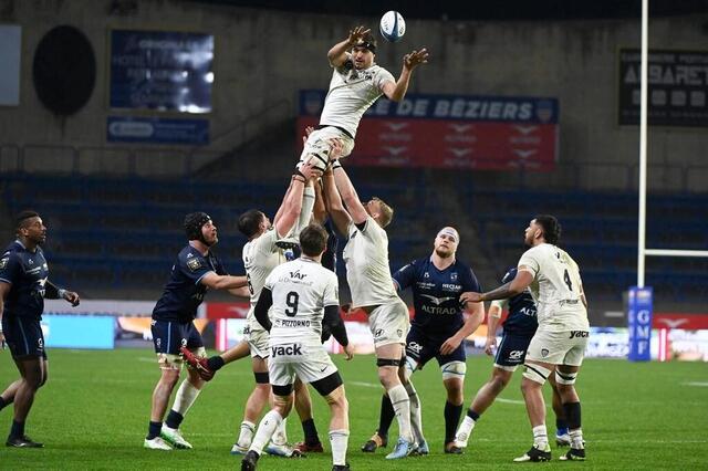 photo le toulonnais esteban abadie lors de la rencontre de top 14 contre le montpellier hr, le 15 février 2025.  ©  sylvain thomas / afp