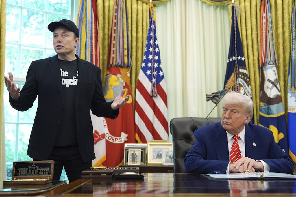 Le patron de Tesla, Elon Musk, et le président des États-Unis, Donald Trump. © Evan Vucci/AP/SIPA