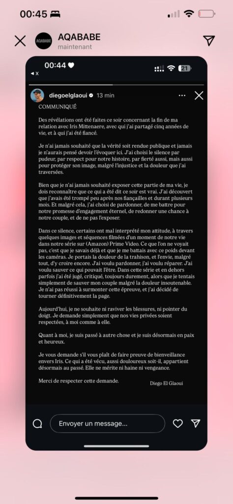 "J’ai découvert que j’avais été trompé peu après nos fiançailles", Diego El Glaoui balance tout sur son ex, Iris Mittenaere