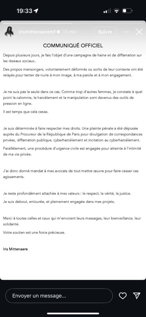 Iris Mittenaere répond à son ex Diego El Glaoui qui l’accuse de tromperies : "Il est temps que cela cesse"