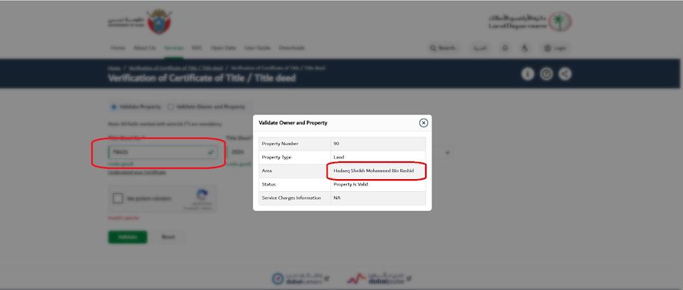 <span>Capture d'écran prise le 16/06/2025 de la base de données de l'Autorité de l'immobilier de Dubaï avec le numéro de contrat. Encadrés rouges ajoutés par l'AFP. </span>