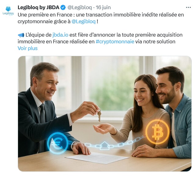 JBDA et sa solution Legibloq permettent l’achat d’une maison à Lyon en stablecoins USDC.