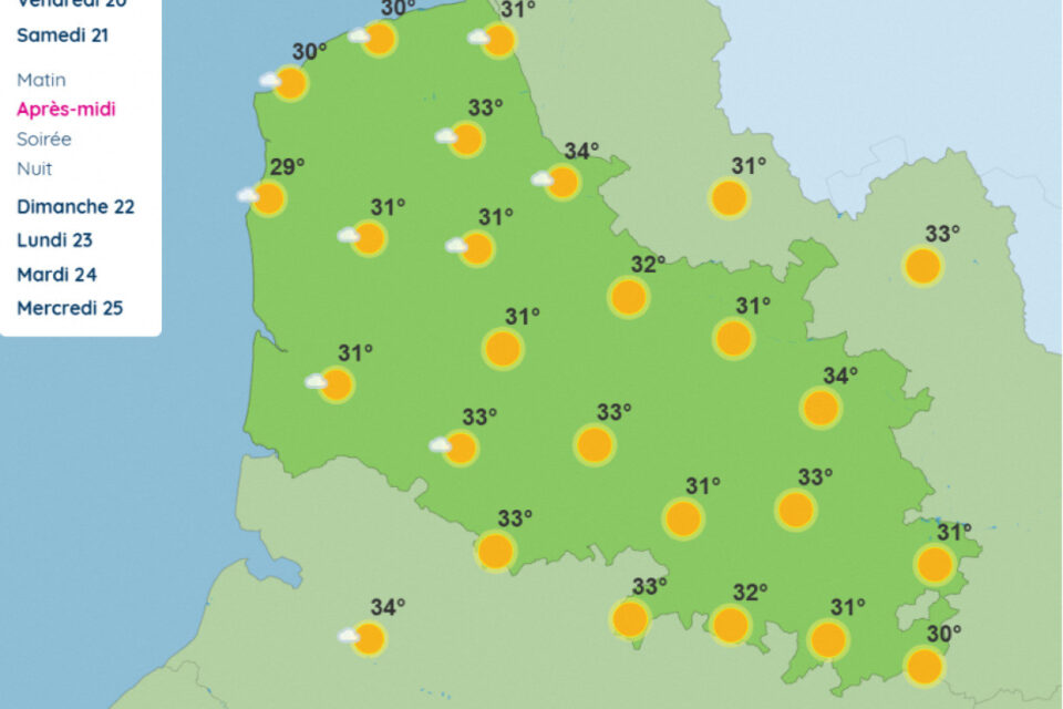 Samedi 21 juin, les températures excèderont les 30°C partout sur les deux départements, avec même 34°C attendus à Lens, et 33°C à Lille.