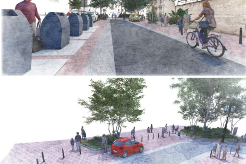 Esquisses d'aménagement depuis la rue René d'Anjou et depuis la rue des Loups.