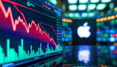Illustration de la crise boursière d'Apple suite aux retards de Siri. Image réalisée par IA.