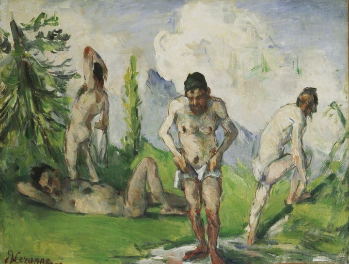 Paul Cezanne, "Baigneurs au repos", vers 1875-1876, huile sur toile, 35,2x46 cm, Suisse, Genève, Musée d'art et d'histoire, dépôt de la Fondation Jean-Louis Prevost, 1985. (MUSEE D'ART ET D'HISTOIRE / VILLE DE GENEVE / BETTINA JACOT-DESCOMBES)