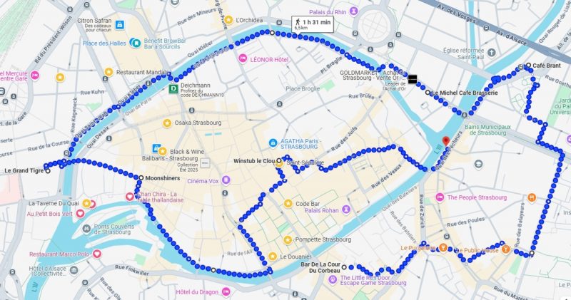 itinéraire cafés bars screenshot maps