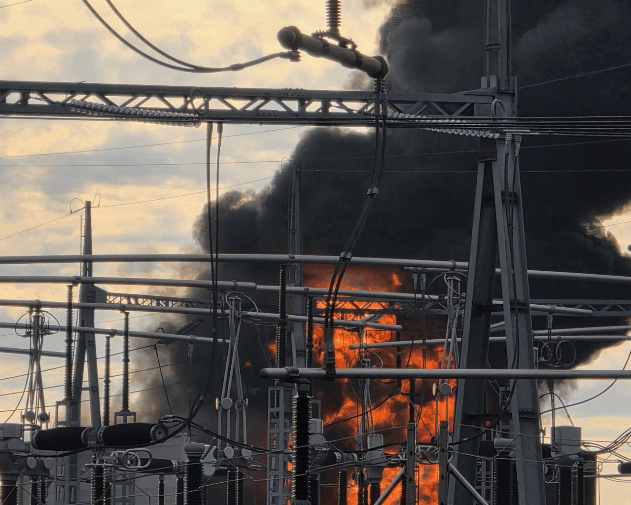 Gros incendie en cours d'un transformateur électrique près de Lyon, le panache de fumée visible