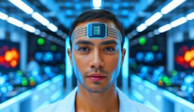 Illustration de l'e-tattoo surveillant la charge mentale en temps réel. Image réalisée par IA.