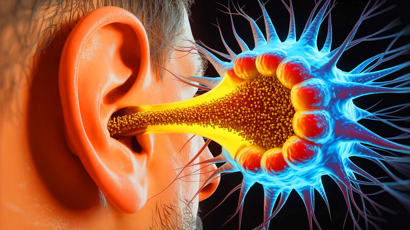 Illustration de la détection de la maladie de Parkinson via le cérumen par intelligence artificielle. Image réalisée par IA.