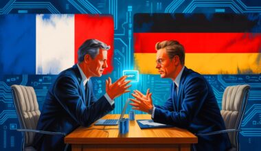 Illustration de la divergence stratégique entre la France et l'Allemagne face à la taxation des géants technologiques américains. Image réalisée par IA.