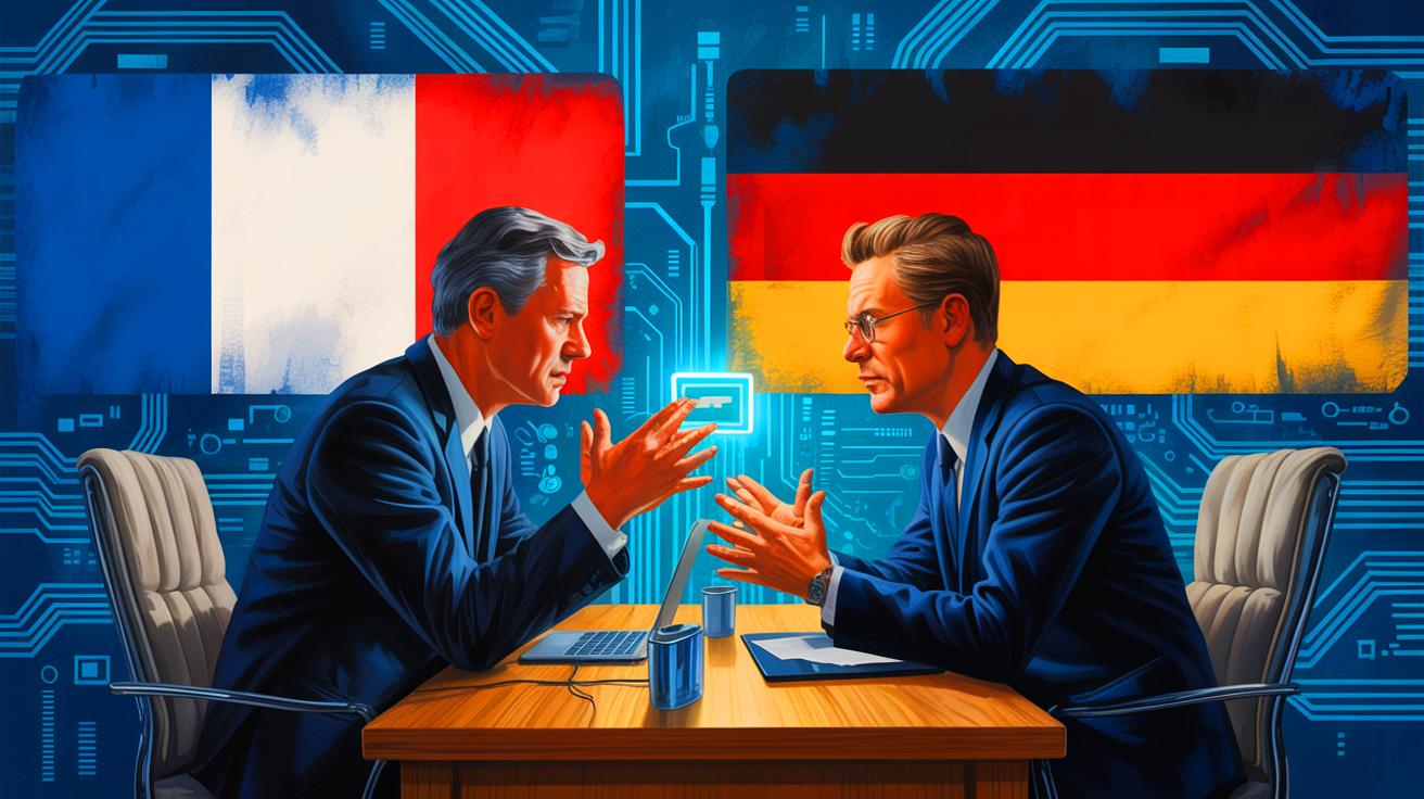 Illustration de la divergence stratégique entre la France et l'Allemagne face à la taxation des géants technologiques américains. Image réalisée par IA.