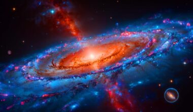 Illustration de la galaxie MoM-z14, la plus lointaine jamais observée. Image réalisée par IA.