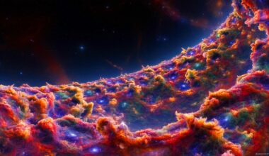 Illustration de la découverte du Grand Mur d'Hercule-Couronne Boréale défiant les modèles cosmologiques. Image réalisée par IA.