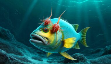 Illustration de deux parasites se nourrissant d'un poisson grenadier dans les abysses subantarctiques. Image réalisée par IA.